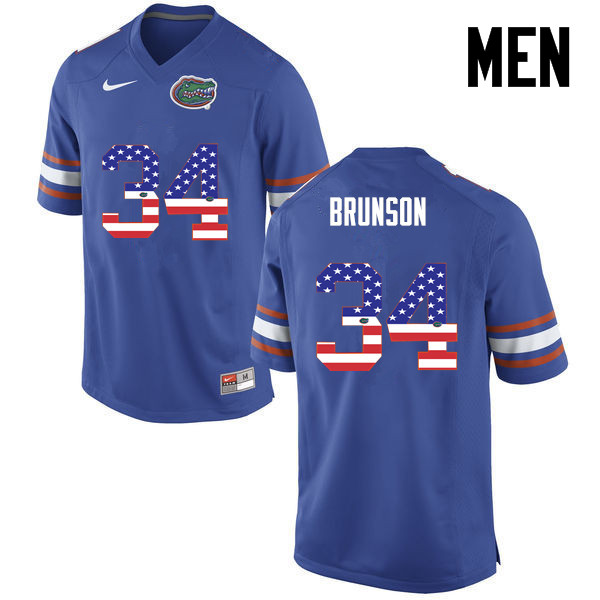 Men Florida Gators #34 Lacedrick Brunson College Football USA Flag Fashion Jerseys-Blue